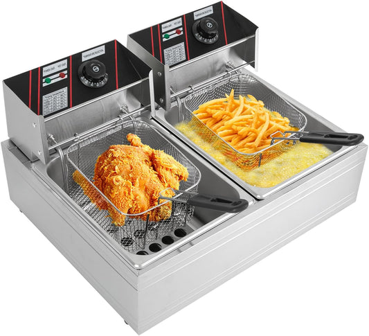 Frytkownica DAOHHFO – 6 l, 2500 W, 20 x 17,2 x 10,5 cm, Srebrny – stal nierdzewna, 6 l + 6 l Commercial elektryczny, do podwójnej kuchni