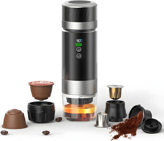 Ekspresy do kawy na jedną filiżankę Winwj, 20 bar, 3 W, 80 ml – Czarny / Srebrny, USB, 3 w 1, Elektryczny grzejnik – przenośny, duży zbiornik, kemping