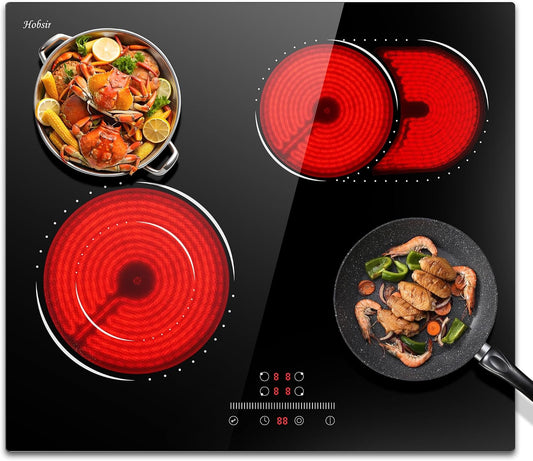 Hobsir hob Płyta grzewcza – 60 CM, 6600 W, 240 V, Czarny – funkcja grilla, Hobsir, Płyta ze szkła ceramicznego, 4 pola grzewcze