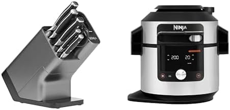 NINJA Bloki noża – K32006EU, 7.5 l, 20 cm, Srebrny – stal nierdzewna, K32006EU OL750EU suszarka na gorące powietrze, 14 programów, 6 Sleek części