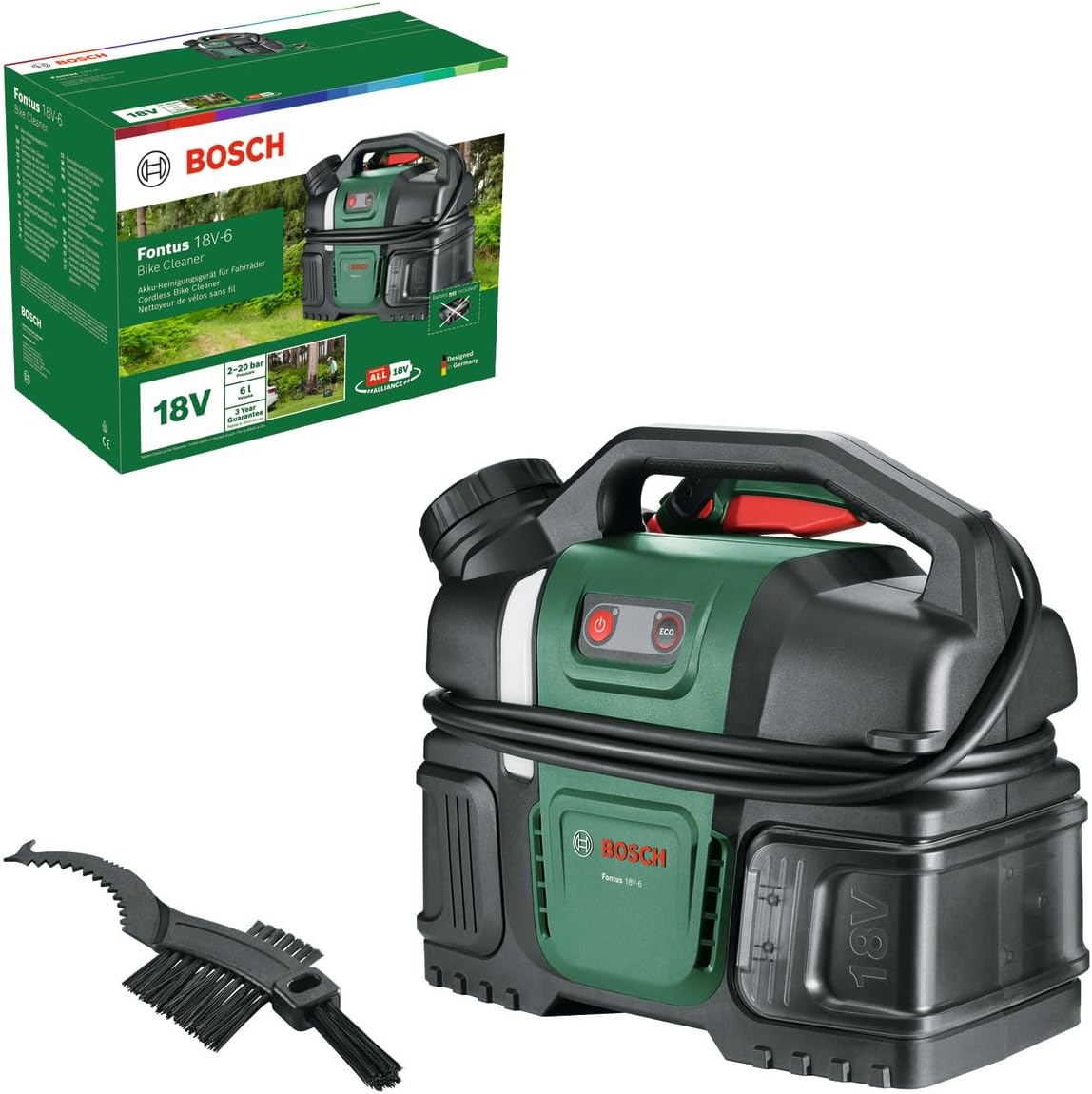 Bosch Myjka ciśnieniowa – myjka wysokociśnieniowa, V-6, 18 V, 6 l – Szary, miejsce do przechowywania, 18 V- 6 Wysokie czyszczenie ciśnieniowe