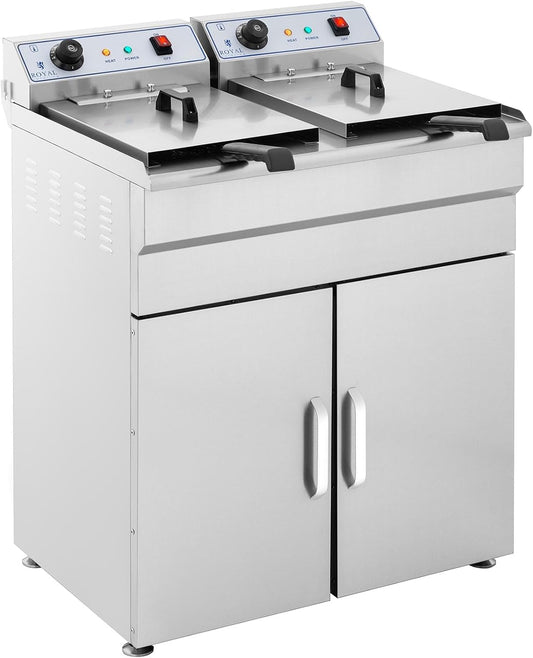 Frytkownica Royal Catering, 16 l, 400 V – Szary, stal nierdzewna, Kran kuchenny, profesjonalny – restauracja, trzyfazowa 400 V prąd