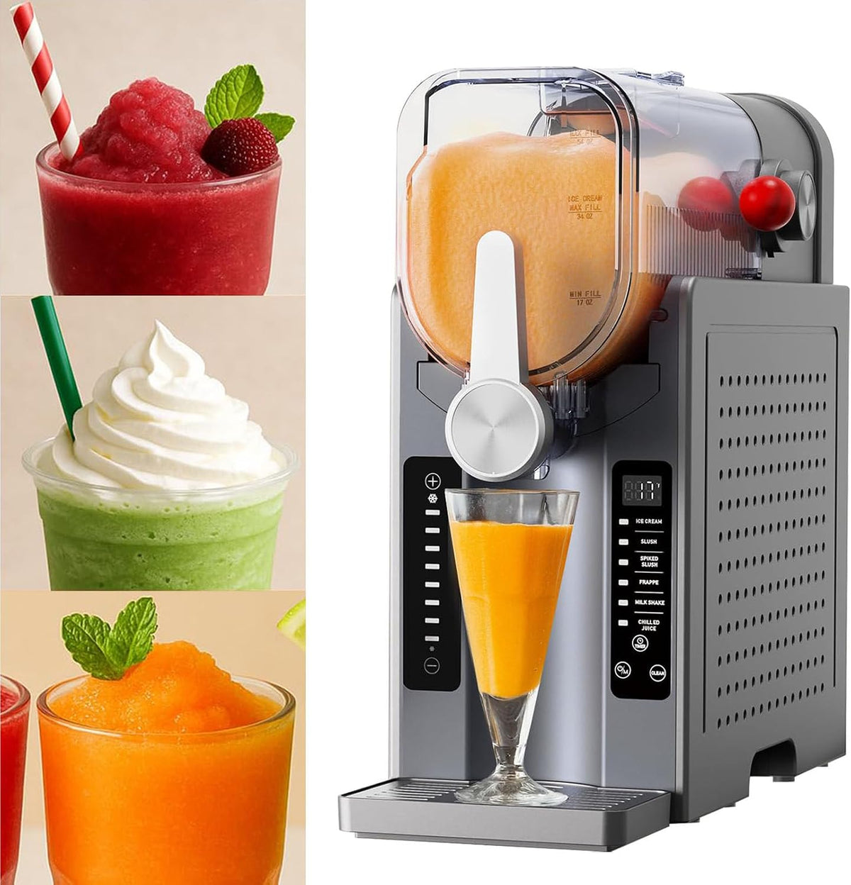 Maszyna do granity Sunseota, 1,6 l, Szary, oświetlenie LED – timer, samoczyszczenie, Granita, bez lodu – do domu