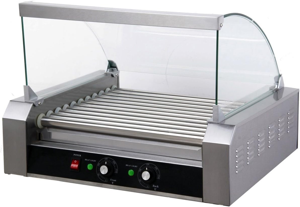Aparatura do hot dogów GT Catering, 43 cm, 2200 W – 230 V, Czarny, funkcja grilla, Gorąca maszyna – profesjonalny, 11 bębnów