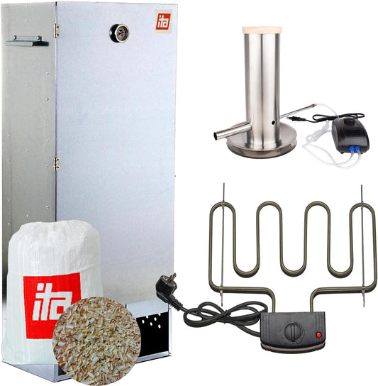 Grzejnik elektryczny ITA, 111 cm – 13 kg, Srebrny, metal, stal stopowa – 7003 palacz elektryczny, komora dymna XL z termometrem, jakość UE