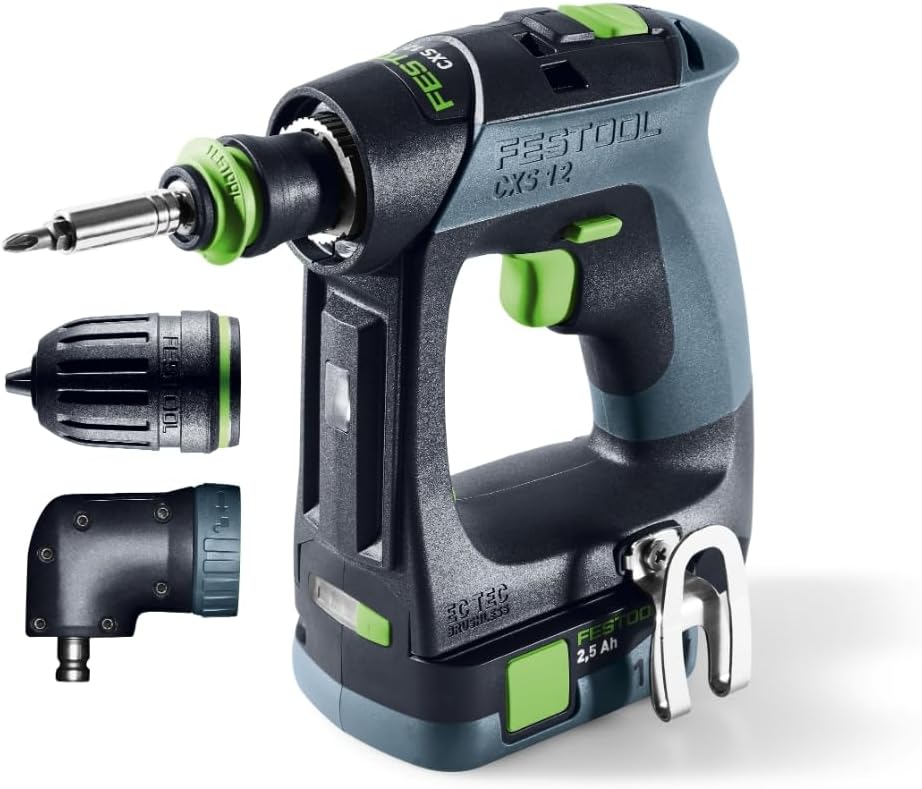 Wiertarki i wkrętaki Festool, 10,8 V, 15,6 cm – 5,50 kg, Czarny/Szary/Zielony, Wiertarko-wkrętarka akumulatorowa CXS 12 2,5-zestaw