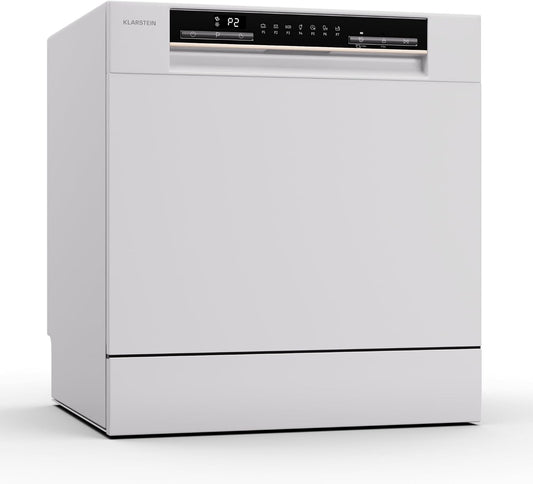 Klarstein Zmywarka, 55 x 59 x 50 cm – 47 dB, 27 kg, Biały, Mini do naczyń na 8 nakryć naczyń – cicha, mała do naczyń, z 7 programami zmywania, do domu