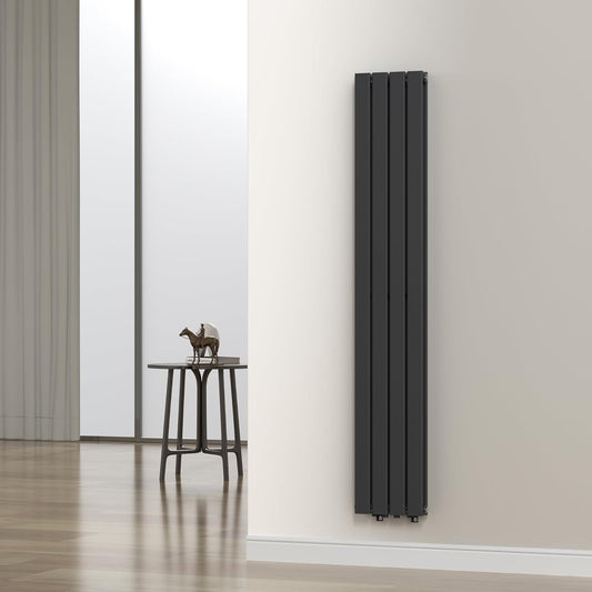 Grzejniki neu.haus – 180 x 30 cm, 1122 W, 10 bar, Czarny – Grzejnik płaski Nore designerski grzejnik panelowy, grzejnik pokojowy, przyłącze środkowe