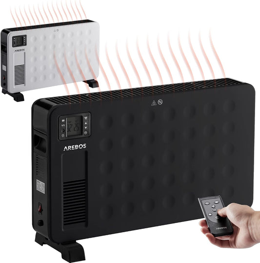 AREBOS Grzejnik elektryczny, 2300 W, 27 m – Czarny, Elektryczny grzejnik, 3 poziomów, cichy – Przenośnik 2300 W