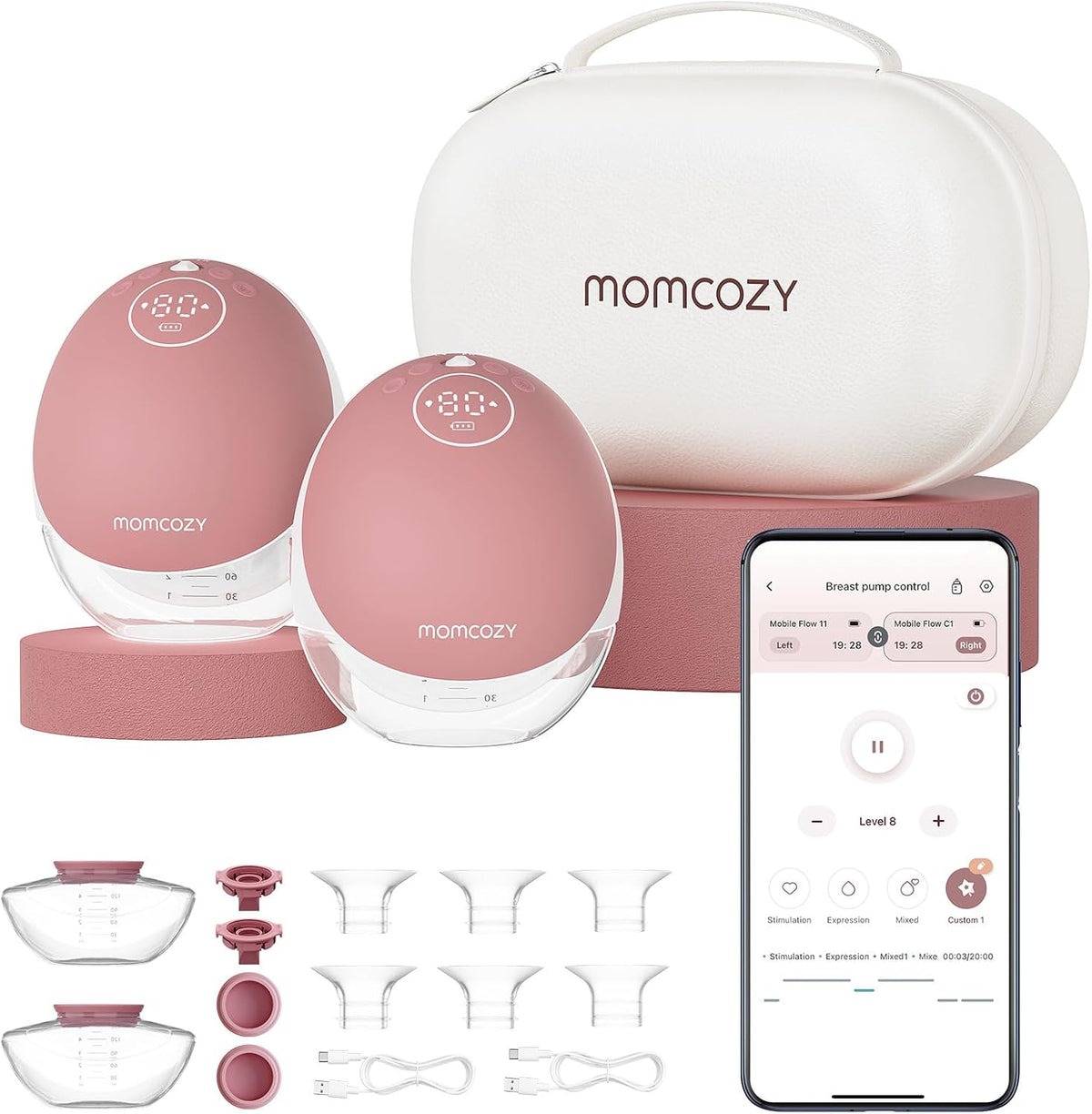 Laktatory momcozy, Czerwony, Pompa do mleka, pompa do karmienia piersią – czerwona, Zestaw 2