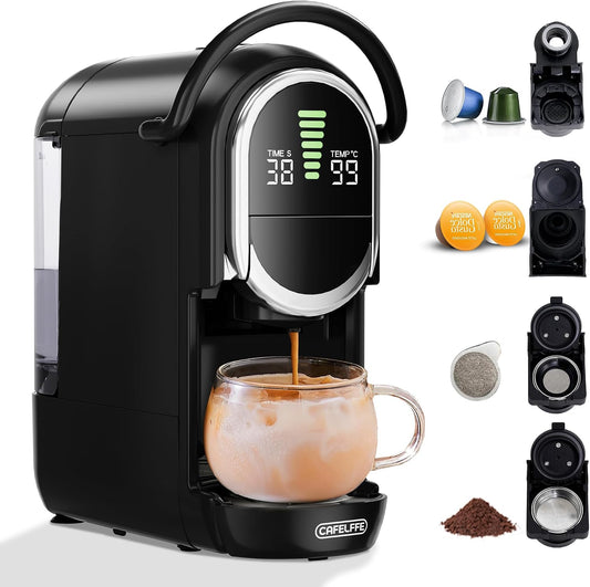 Ekspres do kawy Cafelffe, 609S – 4 W, 19 bar, Czarny / Srebrny, CAFEFLFFE MK- 609S – z 4 w 1 kapsułką z ciśnieniem 19 barów