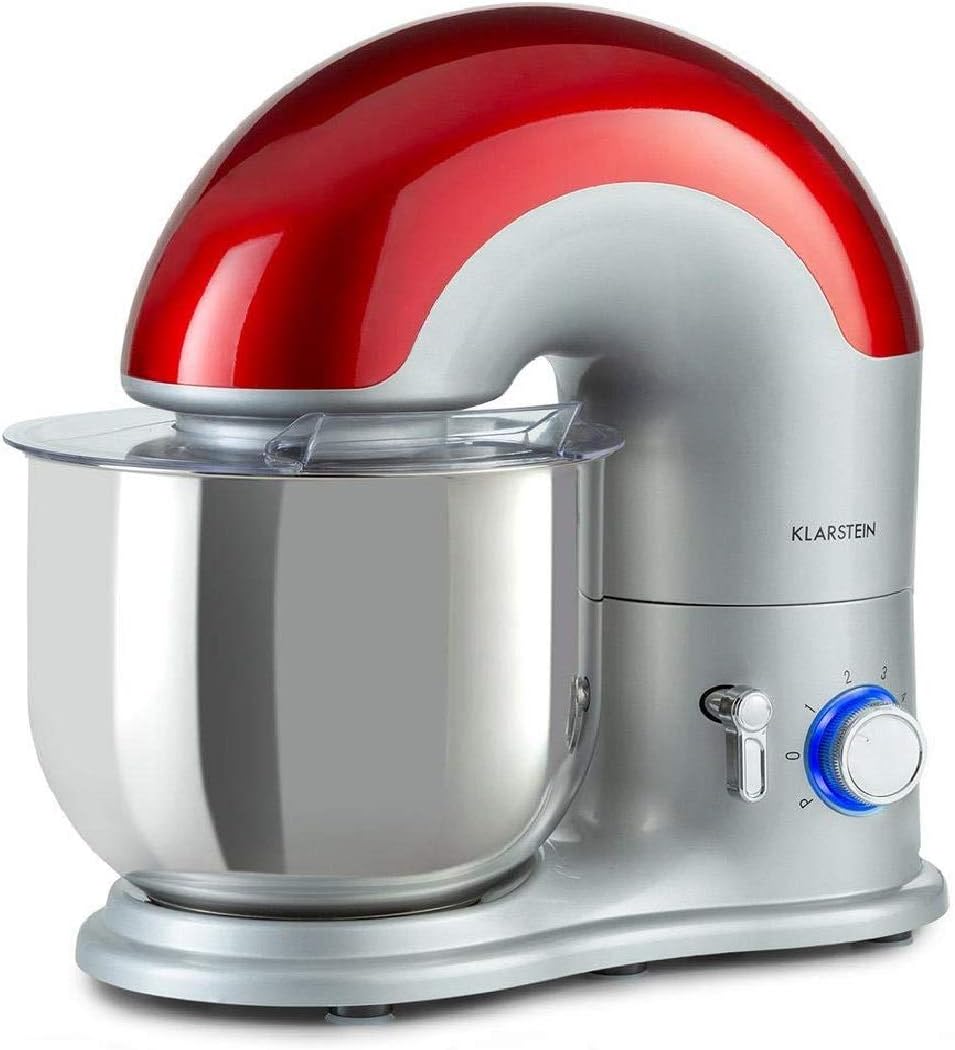 Klarstein Robot kuchenny, 7 l – 40 x 40 x 24 cm, 1800 W, Czerwony/Srebrny, składana konstrukcja – zabezpieczenie przed przegrzaniem, Delfino, mikser