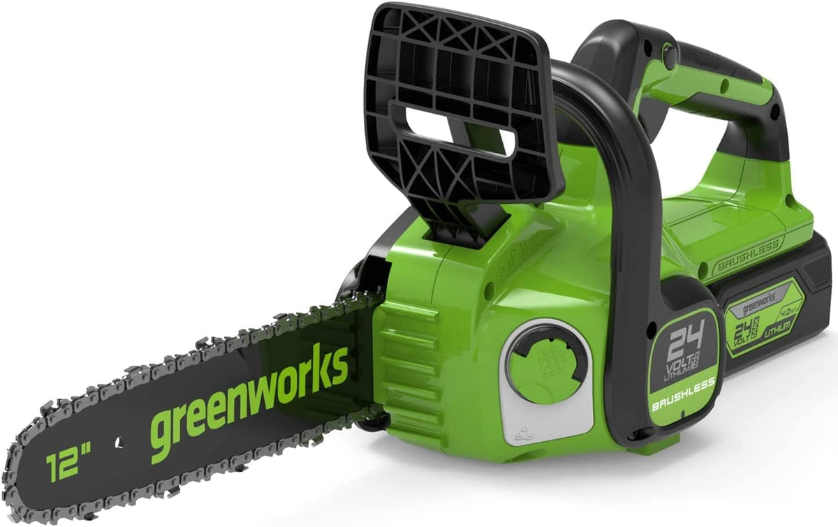 Piły łańcuchowe Greenworks, GD24CS30, 30 cm, 24 V – 2,6 kg, Zielony/Czarny, GD24CS30 Akumulatorowa pilarka łańcuchowa z silnikiem bezszczotkowym