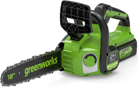 Piły łańcuchowe Greenworks, GD24CS30, 30 cm, 24 V – 2,6 kg, Zielony/Czarny, GD24CS30 Akumulatorowa pilarka łańcuchowa z silnikiem bezszczotkowym