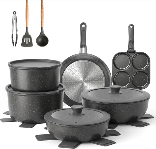 Zestaw garnków i patelni YASHE, 26 cm – Szary, Bateria, bateria z patelni i patelni, 20 sztuk – kuchnia Induction Non- stick